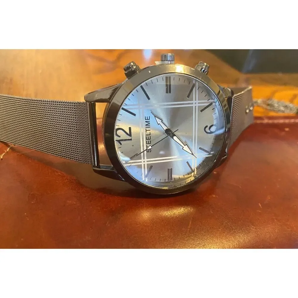 Men's 45mm Steel Time Watch, Gun Metal Tone Case and Mesh Band